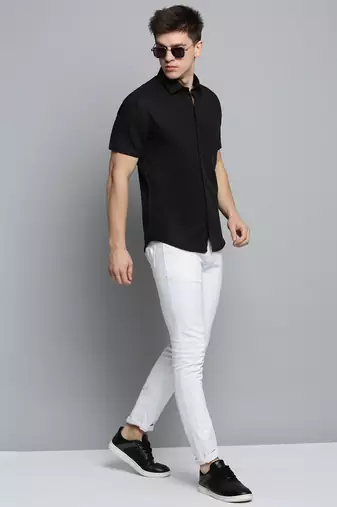 men's short sleeves solid black shirt