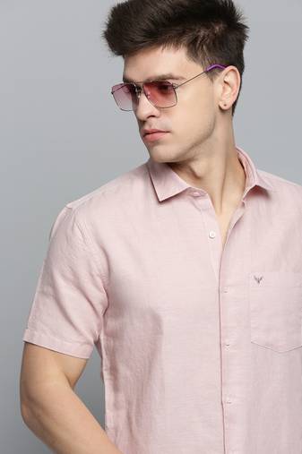 Showoff men's short sleeves solid peach shirt