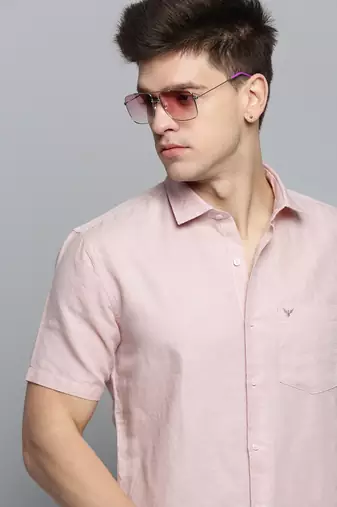 Showoff men's short sleeves solid peach shirt