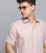 Showoff men's short sleeves solid peach shirt