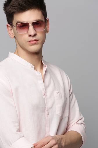 Showoff men's long sleeves solid pink shirt