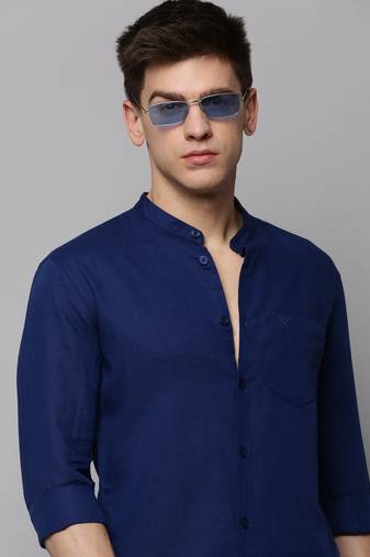 men's long sleeves solid navy blue shirt