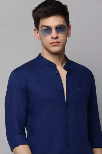 men's long sleeves solid navy blue shirt