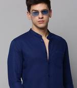 men's long sleeves solid navy blue shirt