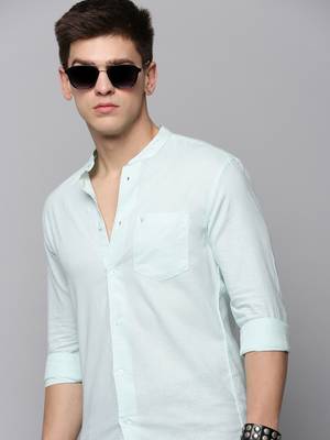 men's long sleeves solid sea green shirt 1