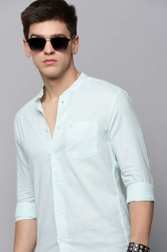 men's long sleeves solid sea green shirt