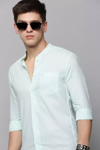 men's long sleeves solid sea green shirt