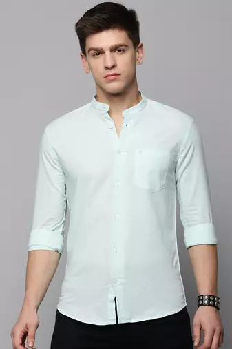 men's long sleeves solid sea green shirt
