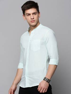 men's long sleeves solid sea green shirt 3