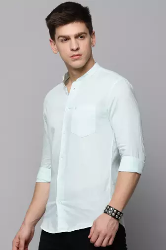 men's long sleeves solid sea green shirt
