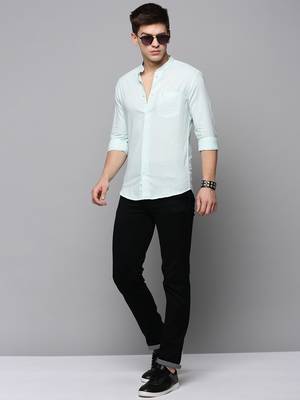 men's long sleeves solid sea green shirt 5