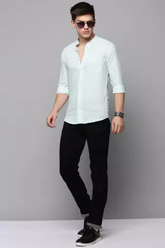 men's long sleeves solid sea green shirt