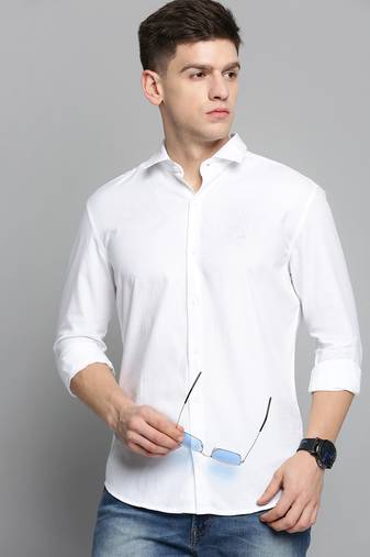 men's long sleeves textured white shirt