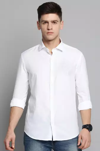 men's long sleeves textured white shirt