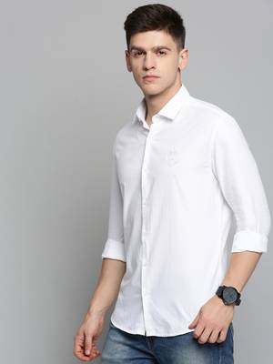men's long sleeves textured white shirt 3