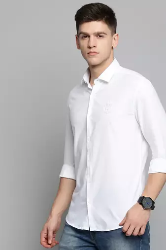 men's long sleeves textured white shirt