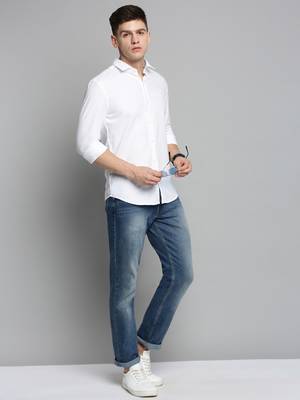 men's long sleeves textured white shirt 5