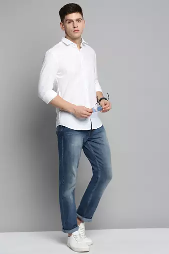 men's long sleeves textured white shirt