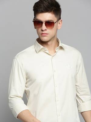 men's long sleeves solid cream shirt 1