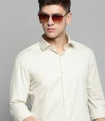men's long sleeves solid cream shirt