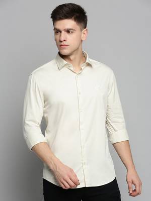 men's long sleeves solid cream shirt 2