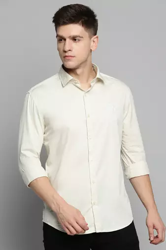 men's long sleeves solid cream shirt