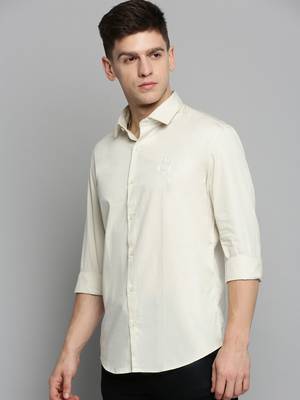 men's long sleeves solid cream shirt 3