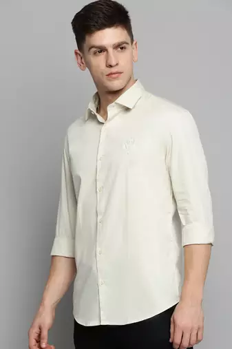 men's long sleeves solid cream shirt