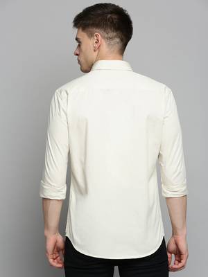 men's long sleeves solid cream shirt 4
