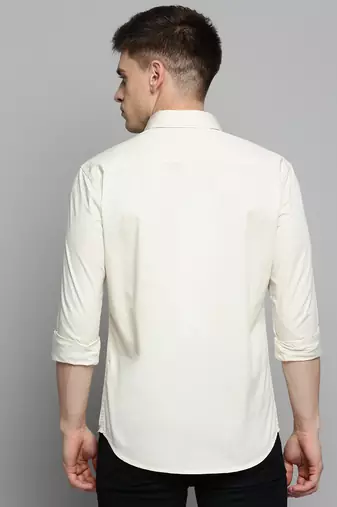 men's long sleeves solid cream shirt