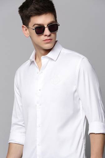Showoff men's long sleeves solid white shirt