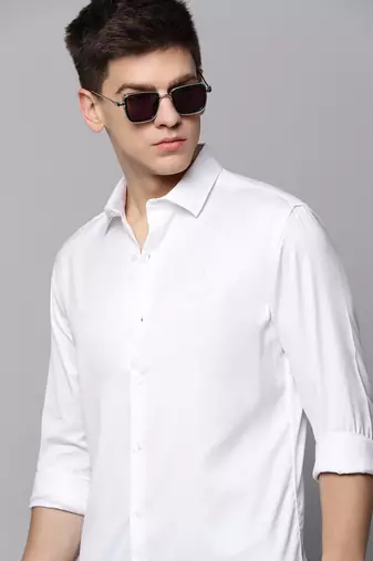 Showoff men's long sleeves solid white shirt
