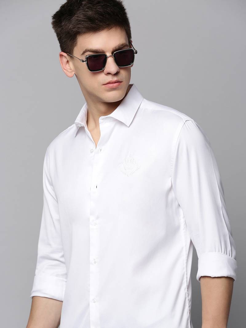 Showoff men's long sleeves solid white shirt