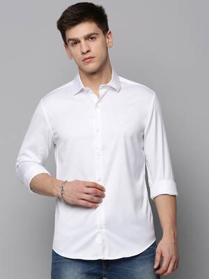 Showoff men's long sleeves solid white shirt 2