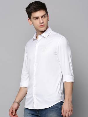Showoff men's long sleeves solid white shirt 3