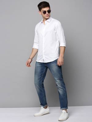 Showoff men's long sleeves solid white shirt 5