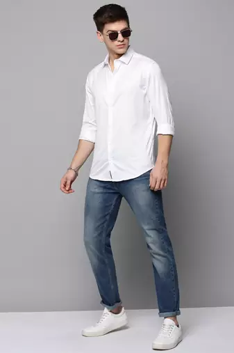 Showoff men's long sleeves solid white shirt