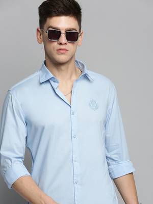 men's long sleeves solid blue shirt 1