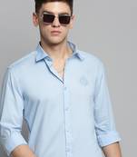 men's long sleeves solid blue shirt