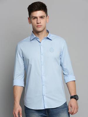 men's long sleeves solid blue shirt 2