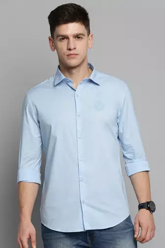 men's long sleeves solid blue shirt