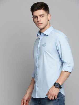 men's long sleeves solid blue shirt 3