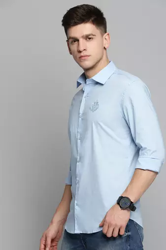 men's long sleeves solid blue shirt