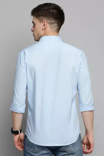 men's long sleeves solid blue shirt