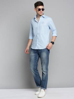 men's long sleeves solid blue shirt 5