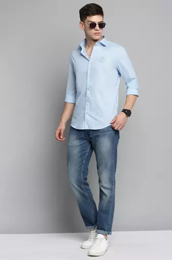 men's long sleeves solid blue shirt