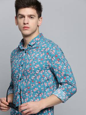 men's long sleeves floral blue shirt 1