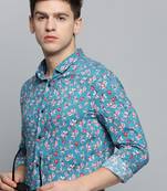 men's long sleeves floral blue shirt
