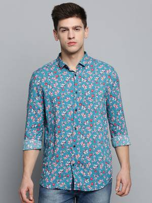 men's long sleeves floral blue shirt 2