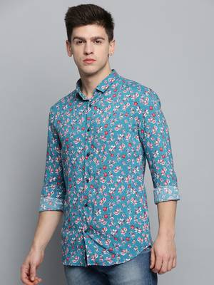 men's long sleeves floral blue shirt 3